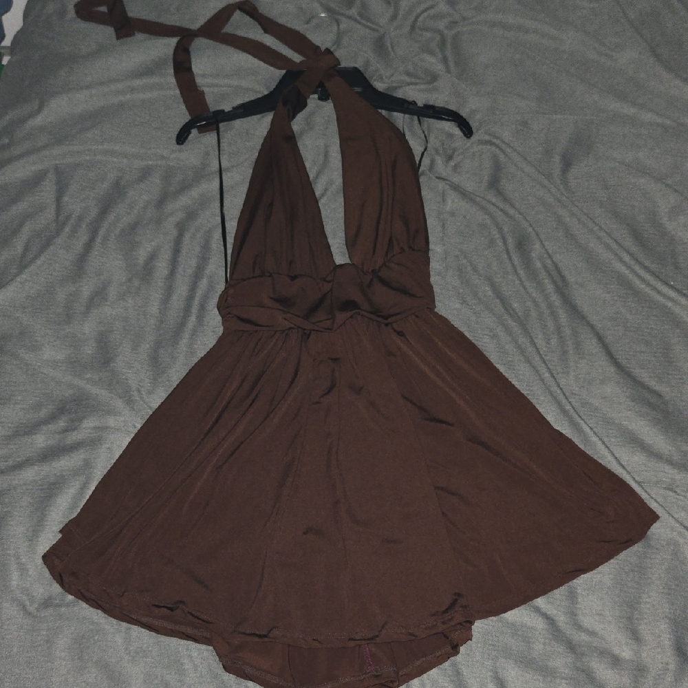 21 Saints Chocolate Brown Halter Mini Dress